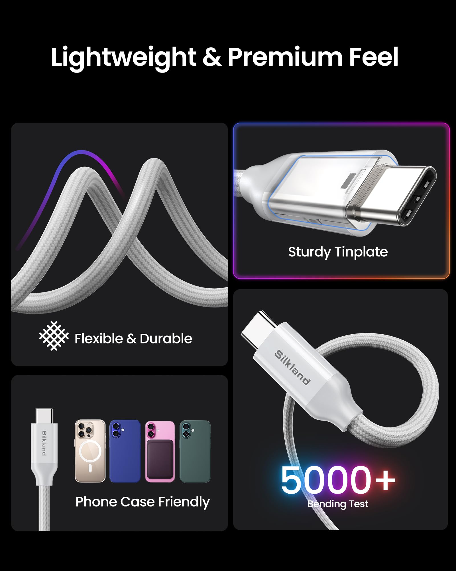 Silkland 80Gbps USB4 V2.0 For Thunderbolt 5 Cable 1.2M, USB-IF Certified, Up To 120Gbps With Bandwidth Boost, 16K/Dual 8K, Fast Charge 240W, Compatible With Thunderbolt 4/3, USB C, Laptop, SSD