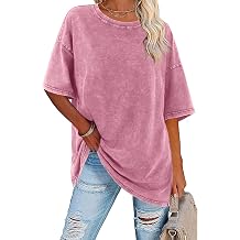 Imily Bela Oversized T-Shirts for Women Vintage Washed Cotton Short Sleeve Tees Crewneck Loose Casual Basic Tunic Tops