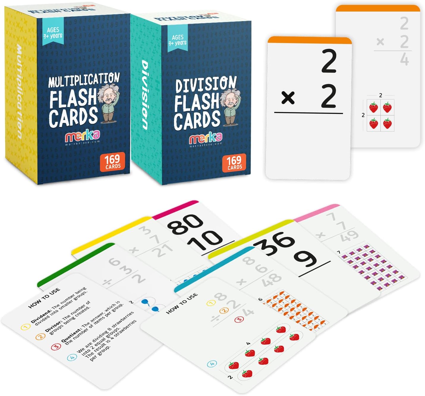 merka Math Flash Cards, 338 Flashcards in Total, Multiplication and Division, Learning Mathematics, Create Game for Kids, Classroom and Homeschool Toys, 1st to 4th Graders, 2 Sets with 169 Pcs each