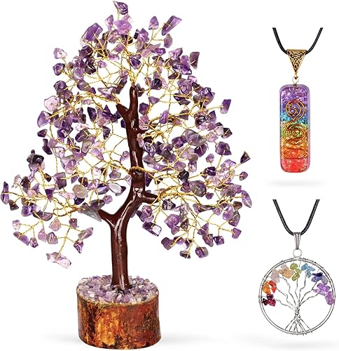 Miniatura 9 de Árbol de cristal de amatista, cristales y piedras de Feng Shui, árbol bonsái de piedras preciosas, gemas de buena suerte, árbol de la vida de