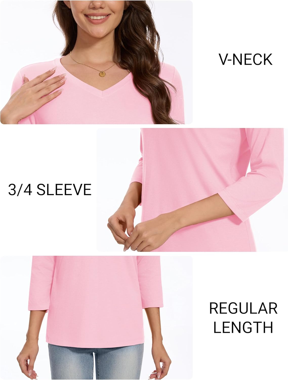 MAGCOMSEN 3/4 Sleeve T Shirts for Women V Neck Tshirts Cotton UPF50+ Summer Tops Casual T-Shirts Basic Tees 2025 - Image 6
