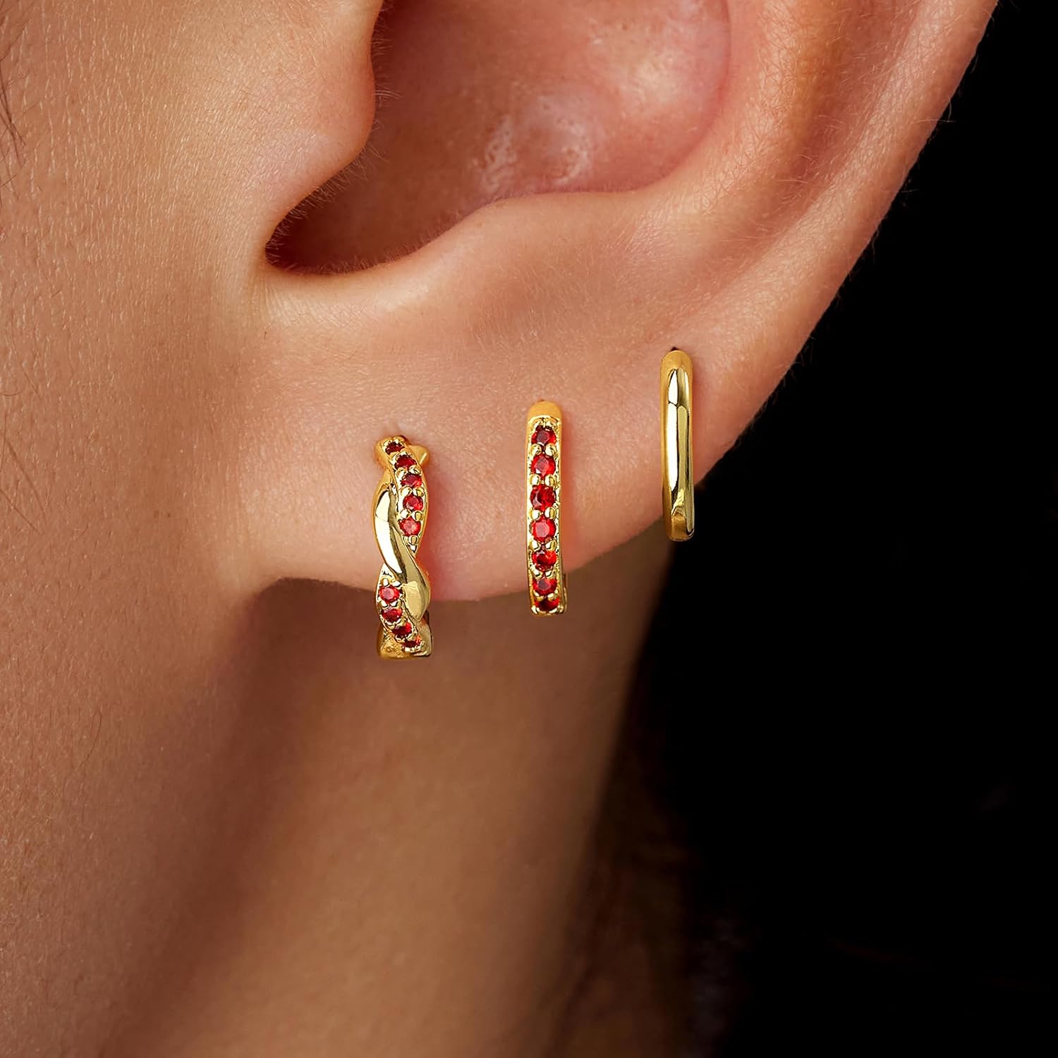 Inerney 14K Gold Plated Huggie Hoop Earrings for Women, Small Sterling Silver Earring Set Hypoallergenic Cartilage Helix Stacks, Mini Dainty Cute Trendy Birthstone Jewelry Gift for Multiple Piercings - Image 2