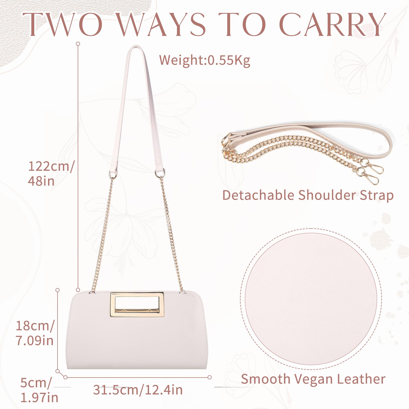 VASCHY Pochettes et Clutches Femme, Élégant Sac a Main Femme Bandoulière à Poignée Découpée en Cuir PU avec Chaîne pour Mariage Soirée Parti