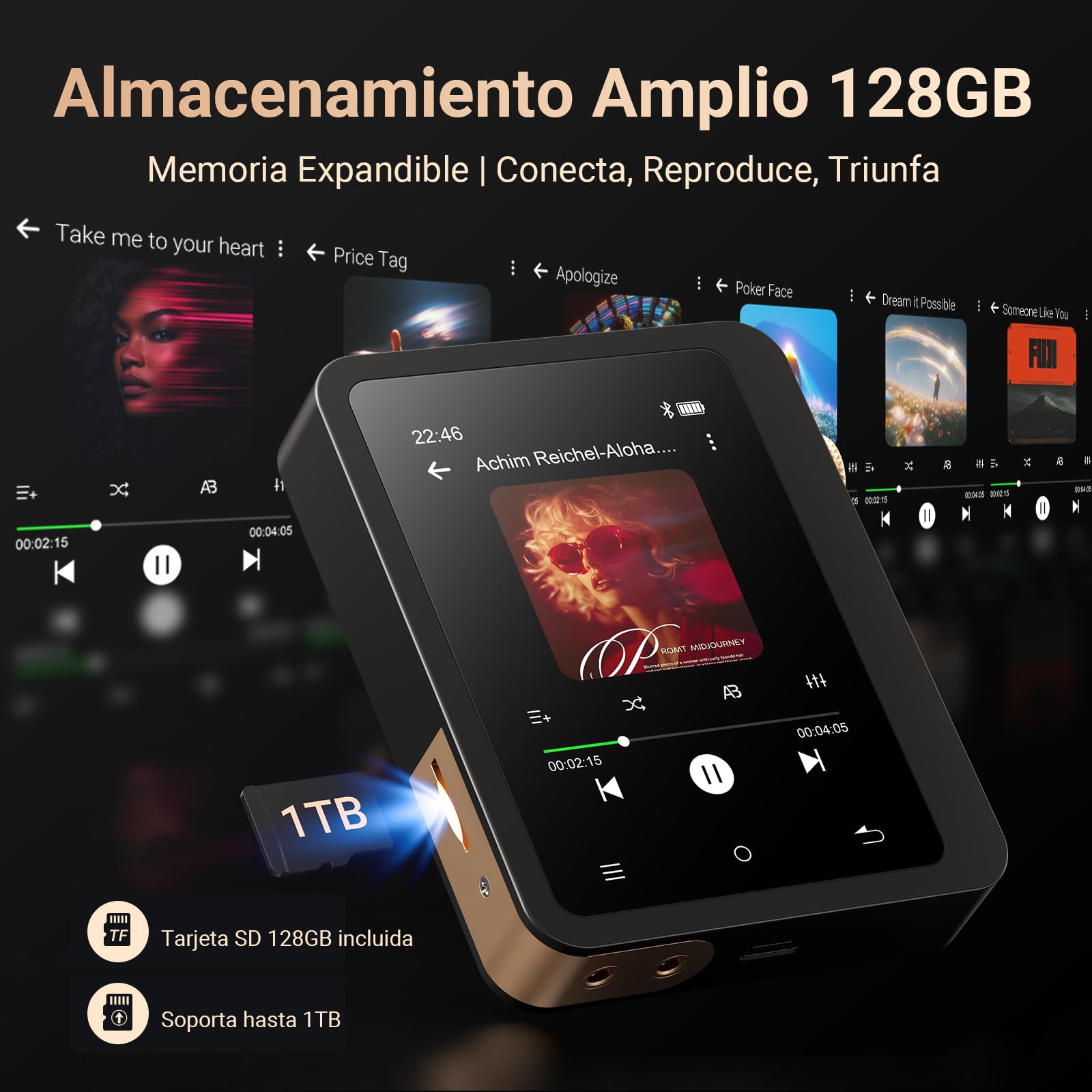 MECHEN 128GB Hi Res Reproductor MP3 con Bluetooth 5.3, Sonido Digital de Alta Resolución Sin Pérdidas, Reproductor DSD DAC FLAC, 192Khz/24bit, Pantalla Táctil, USB C, OTG, con Estuche de Cuero (M33)