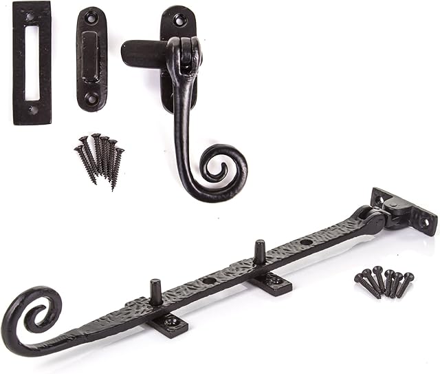 Black Cast Iron Window Stay 10" Monkey Tail Curly End Casement Fastener Antique
