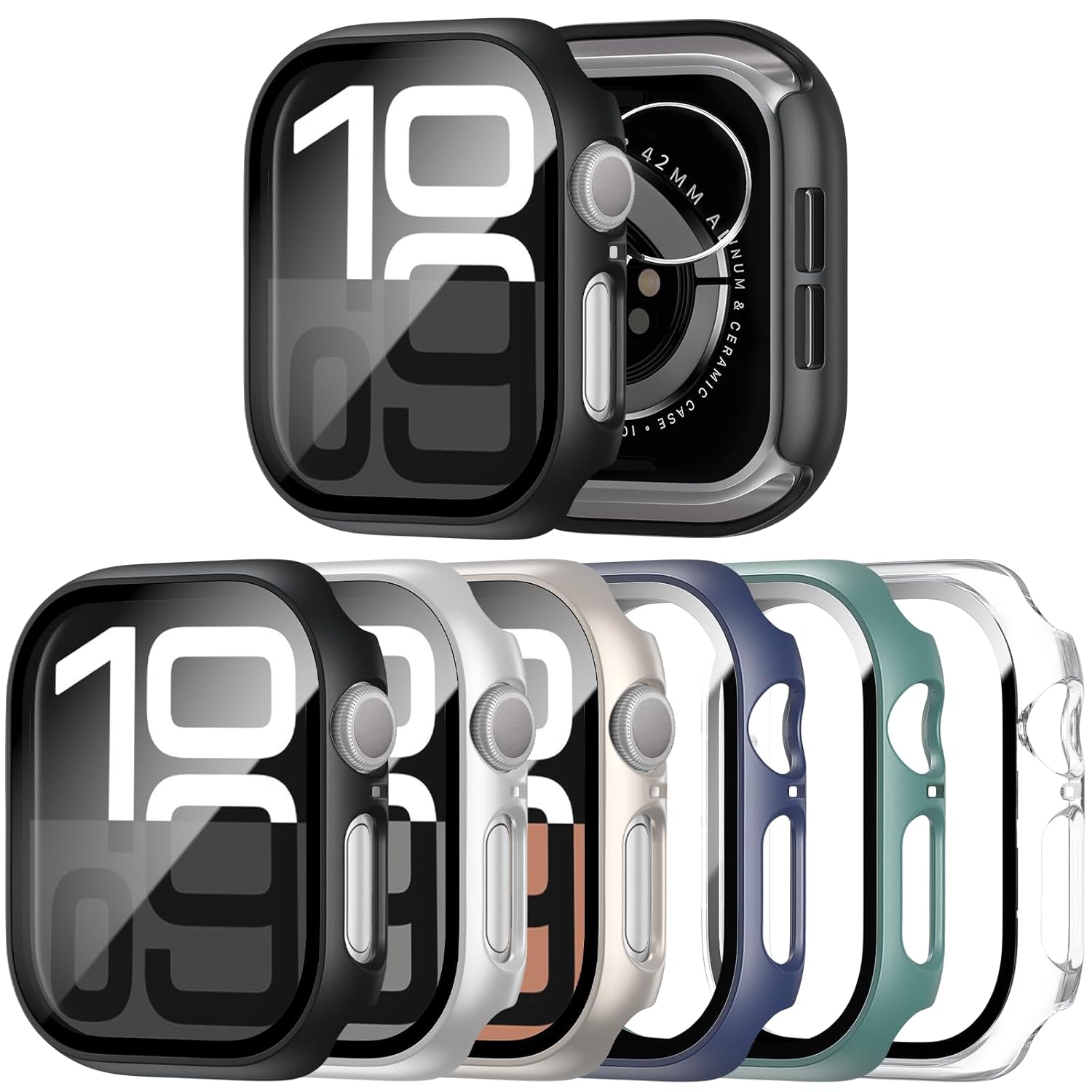 6 Pack Case with Tempered Glass Screen Protector for Apple Watch Series 11 Series 10 46mm Ultra-Thin Scratch