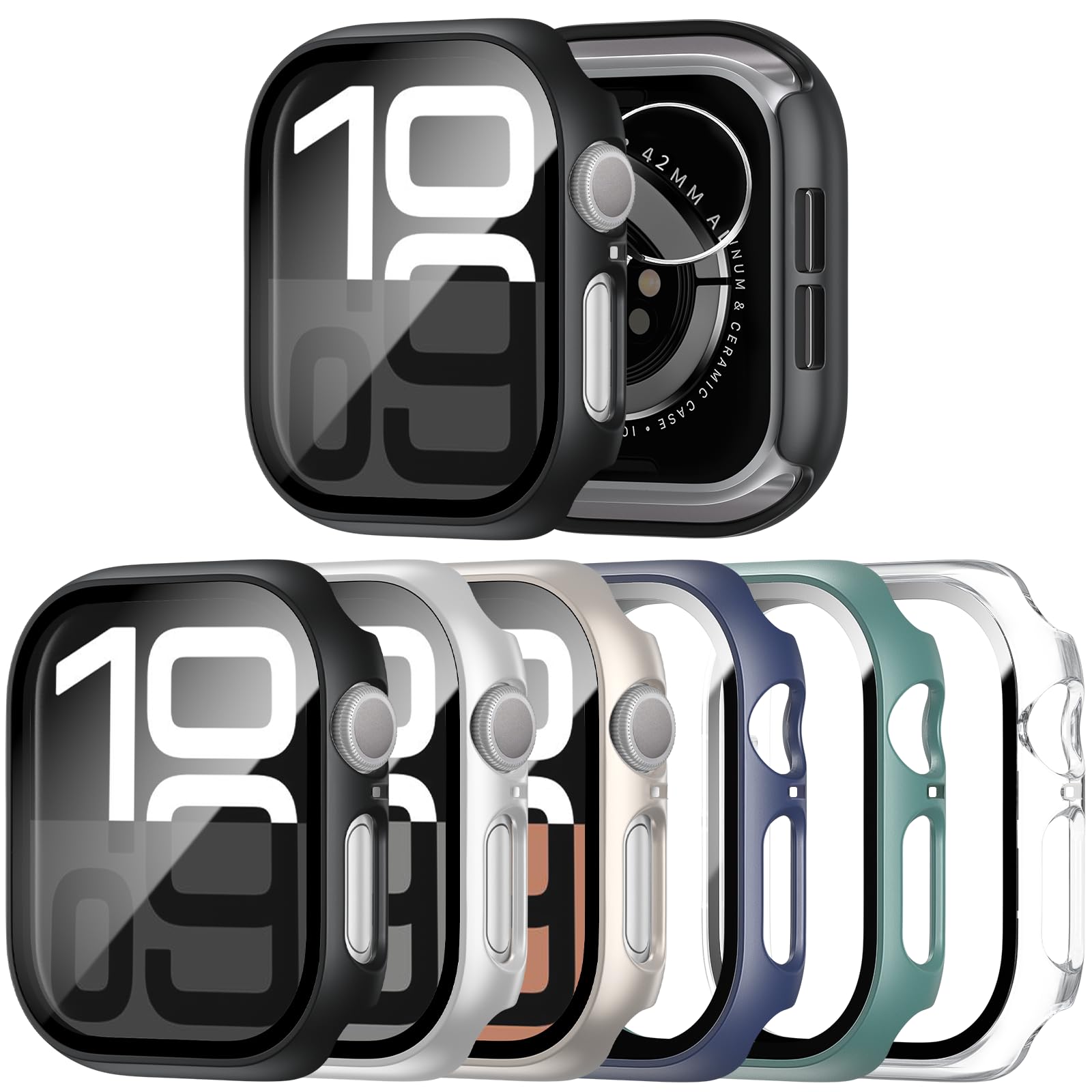 6 Pack Case with Tempered Glass Screen Protector for Apple Watch Series 11 Series 10 46mm Ultra-Thin Scratch