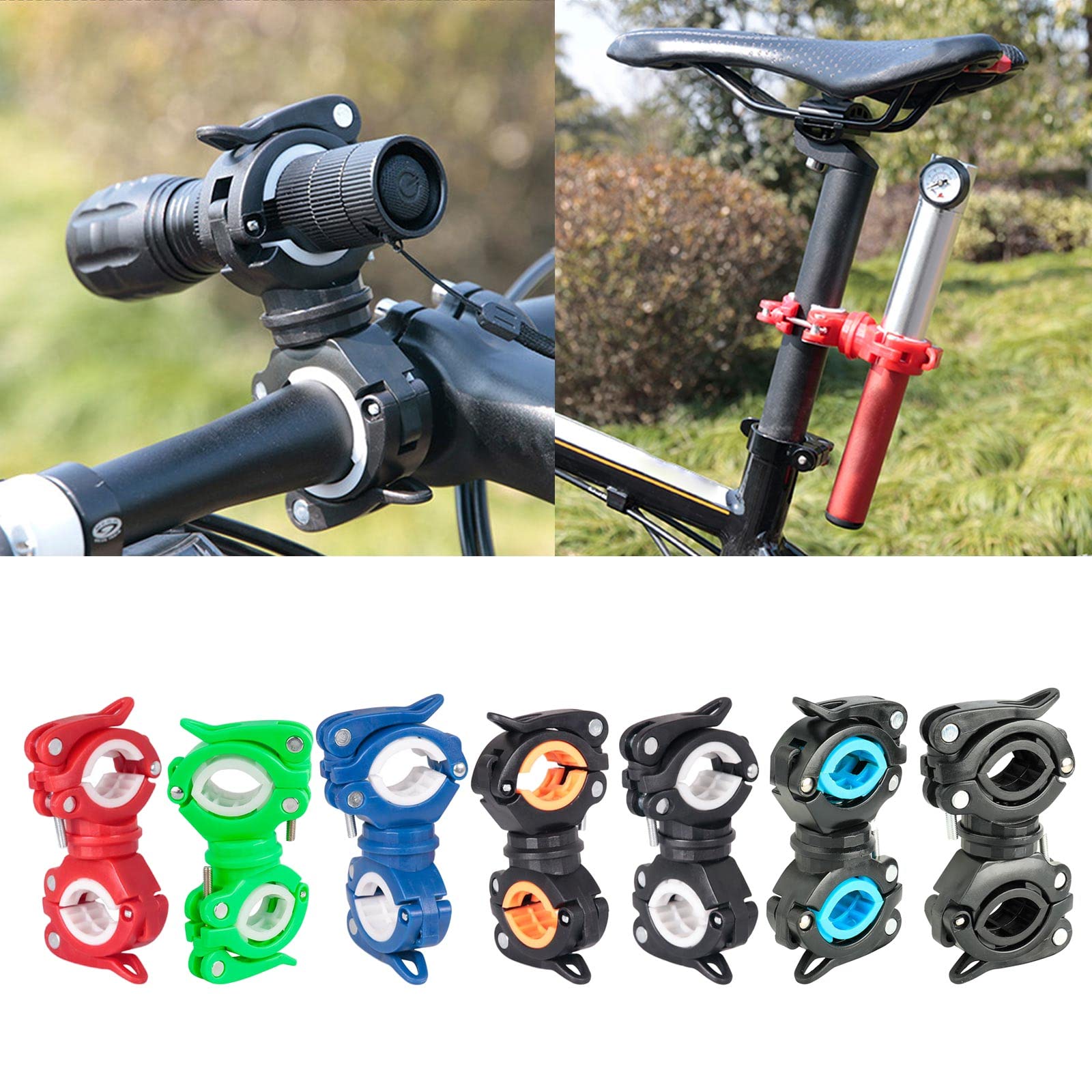 QIEIEI Flashlight Mount Holder,Led Light Mounting Holder -Rotation Clip-Clamp for Flashlight,Cycling