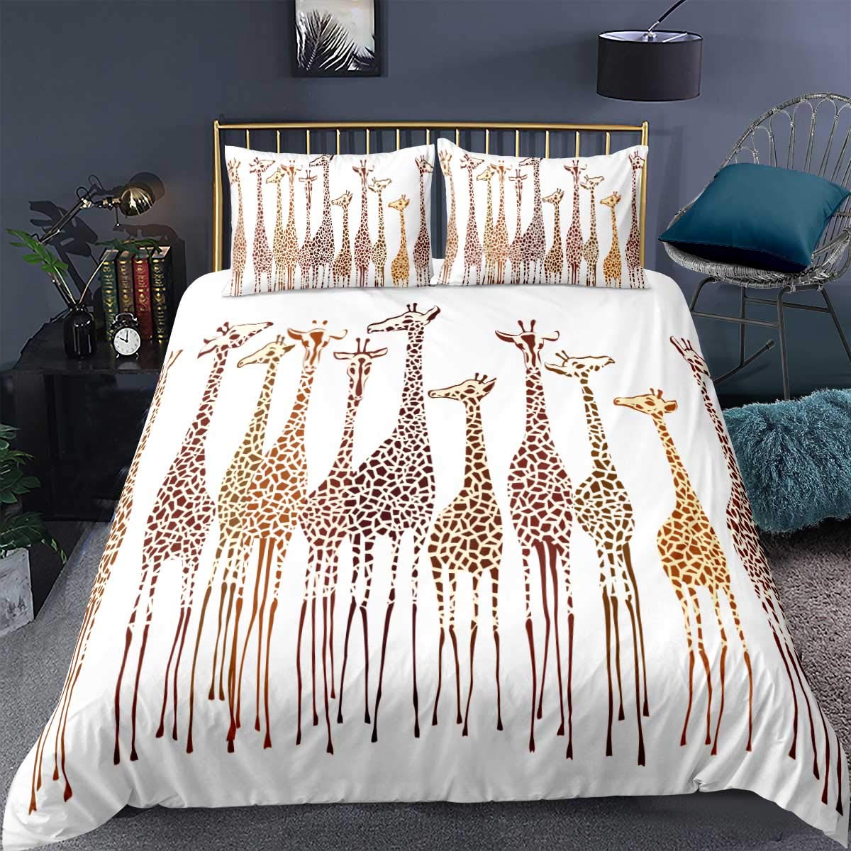 Loussiesd Tropical Giraffes Comforter Cover,Exotic Climates Wilderness Savannah Animals Illustration Decorative 3 Pieces Bedding Set Double(1 Duvet cover Set & 2 Pillow cases).
