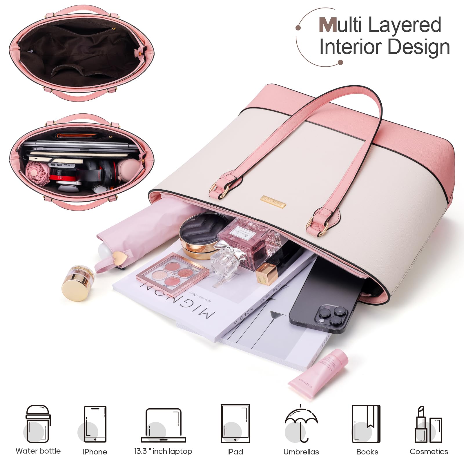 4PCS Women Fashion Handbags Purses Wallet Shoulder Bags Casual Tote Bag Crossbody Bags, Handbag Set Gift for Ladies Girls: Pink/White-b