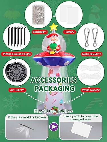 Miniatura 5 de Kalolary Inflables de Navidad de 8 pies para decoración al aire libre, OVNI inflable con Papá Noel, decoración de patio, luces LED integradas para