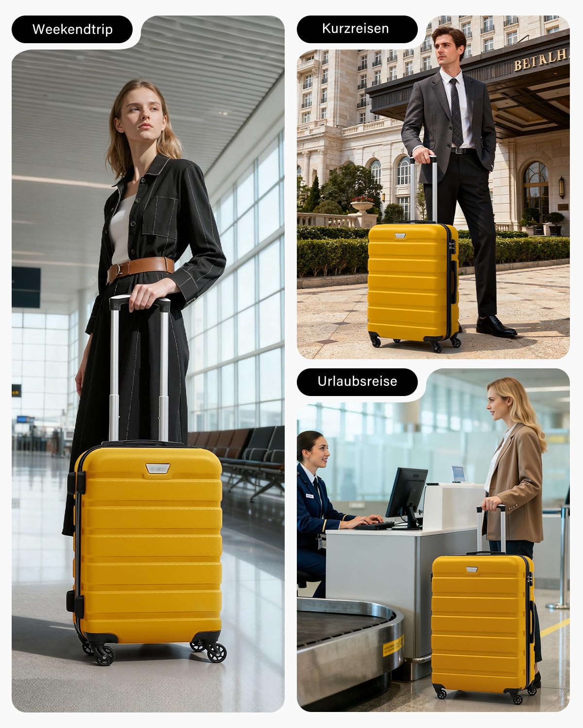 COOLIFE Koffer Hartschale 67cm PC+ABS Leicht Trolley YKK Reißverschluss TSA-Schloss Gelb