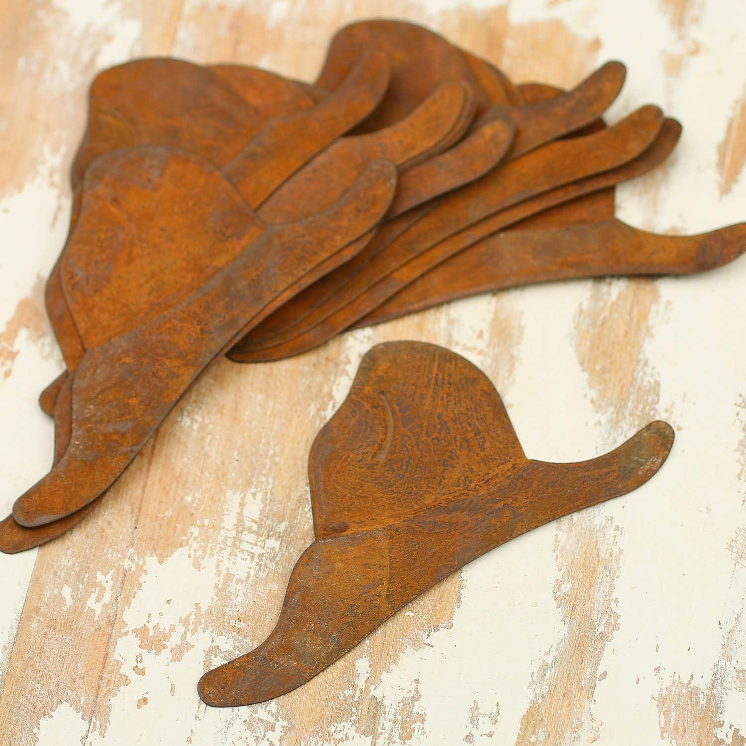 Factory Direct Craft Package of 24 Rusty Tin Western Rodeo Cowboy Hat Cutouts for Weddings, Decorating, and Crafting