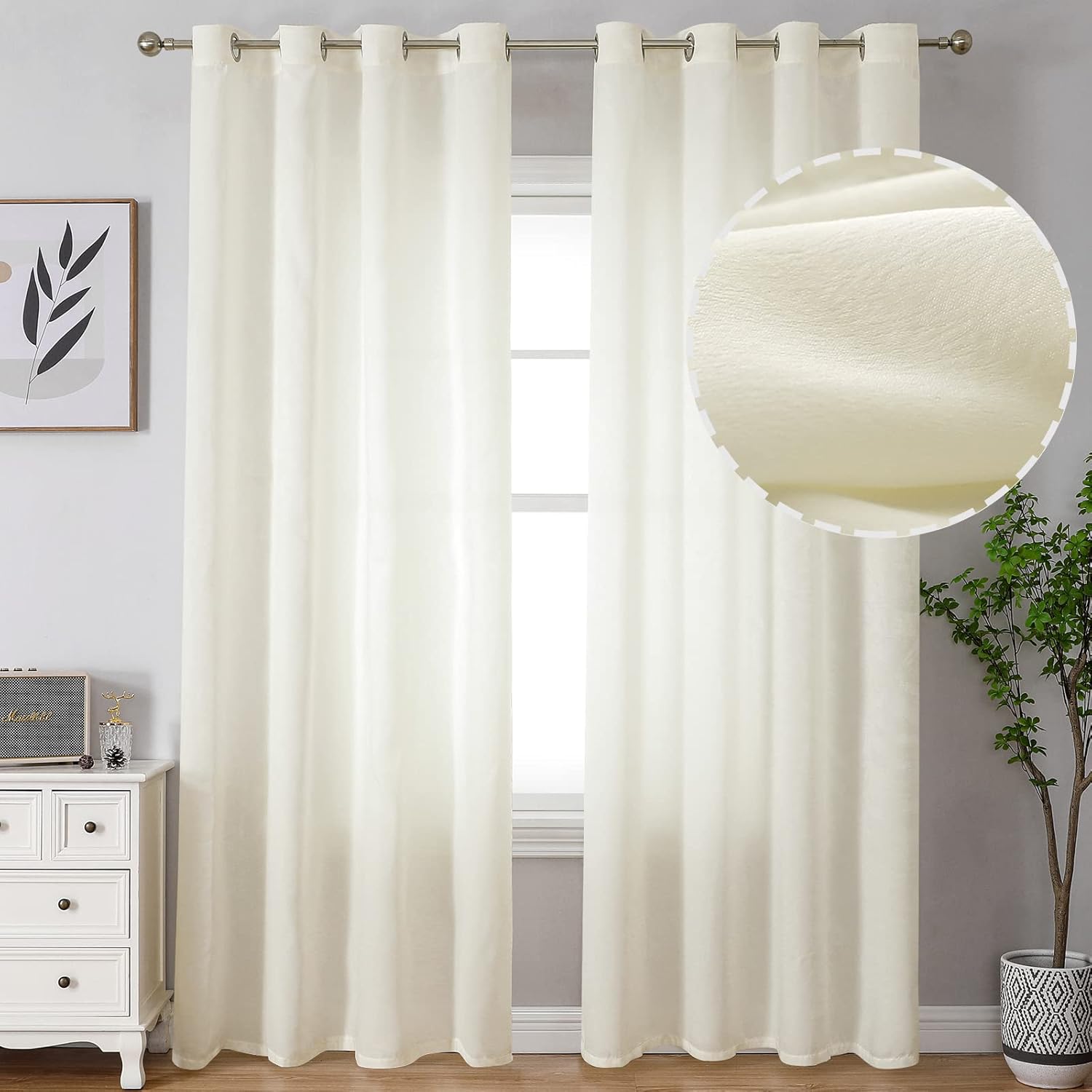BGment Non-See Through Privacy Curtains, Beige Sheer Curtains 95 Inches Long for Living Room, Light Filtering Semi Sheer Extra Long Curtains for Bedroom, Each 52 x 95 Inch, Beige 52W x 95L Beige