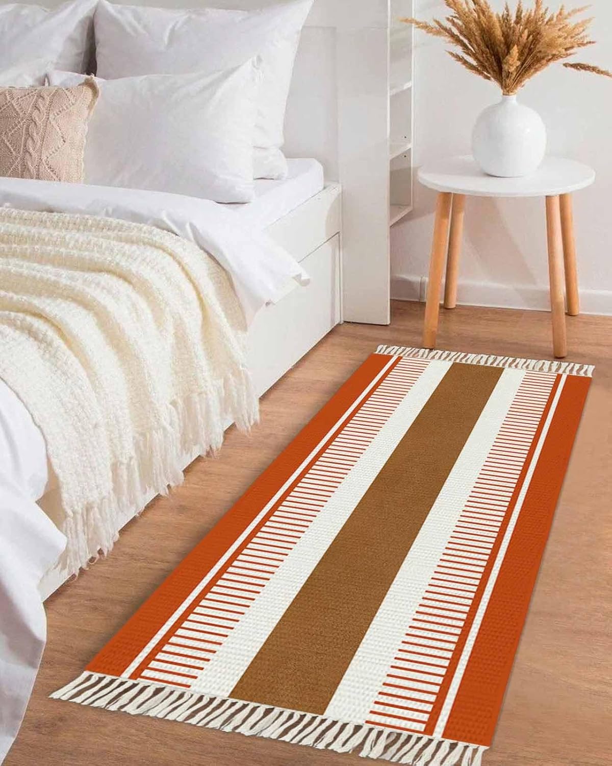 Geometric Large Area Rug 4x6ft Woven Runner Rug,Boho Black Brown White Stripe Contemporary Bohemia Washable Living Room Bedroom Kitchen Bathroom Classroom Carpet with Tassels Indoor Throw Door Mat