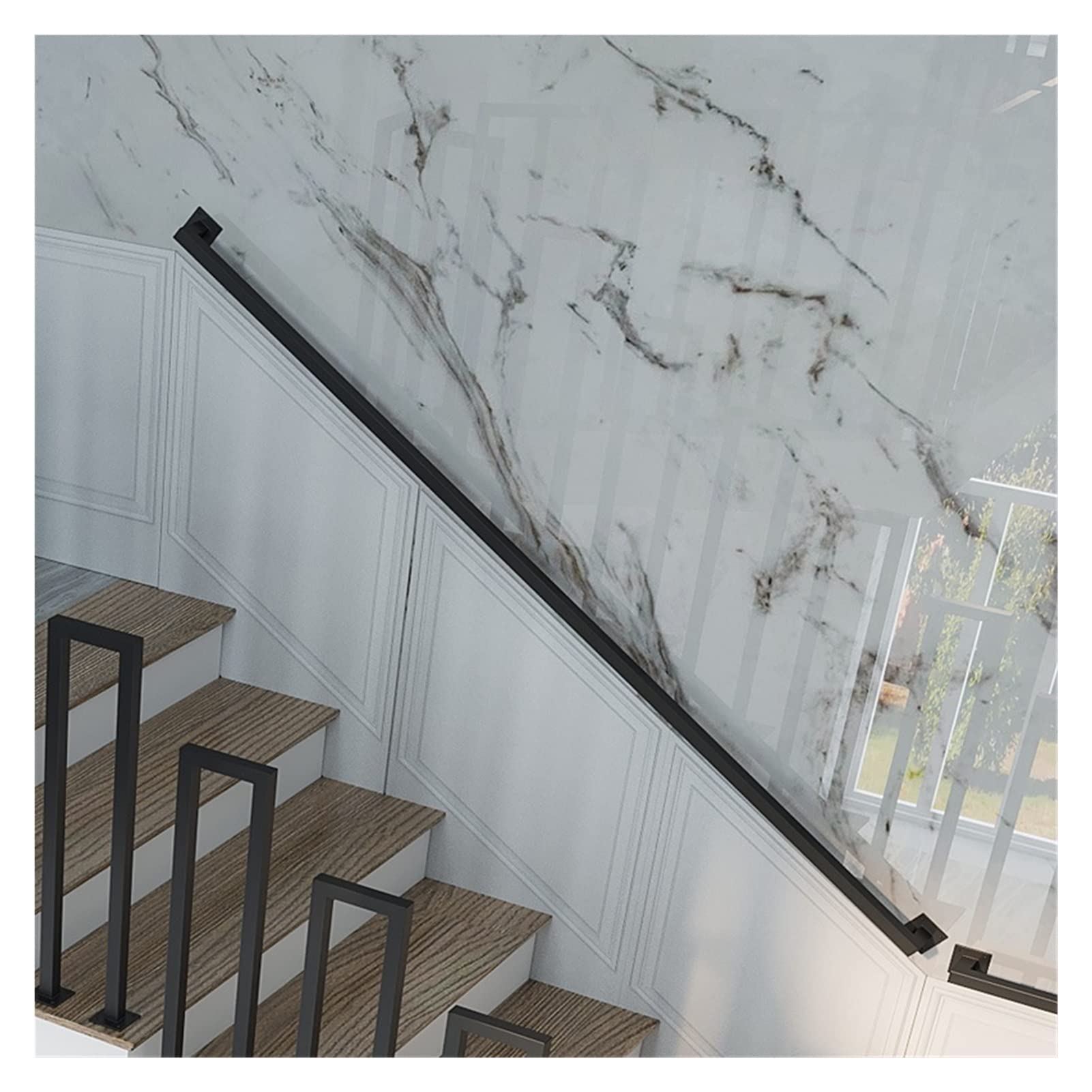 Gyeqxkt Black Square Metal Stair Handrails For Indoor Outdoor Steps Non Slip Banister Railing For 16Ft Staircases