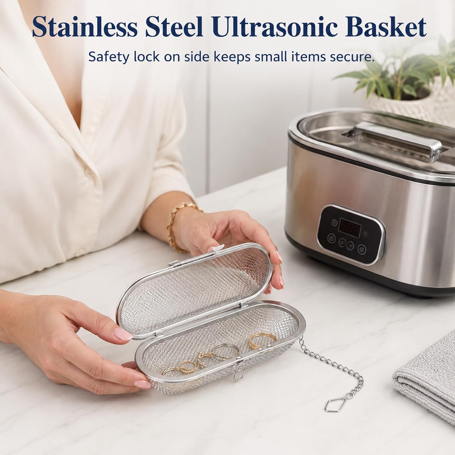 2Pcs Ultrasonic Cleaner Basket, Stainless Steel Baskets for Ultrasonic Cleaners and Watch Cleaner Jewelry Cleaning Baskets with Locks for Small Parts Washing