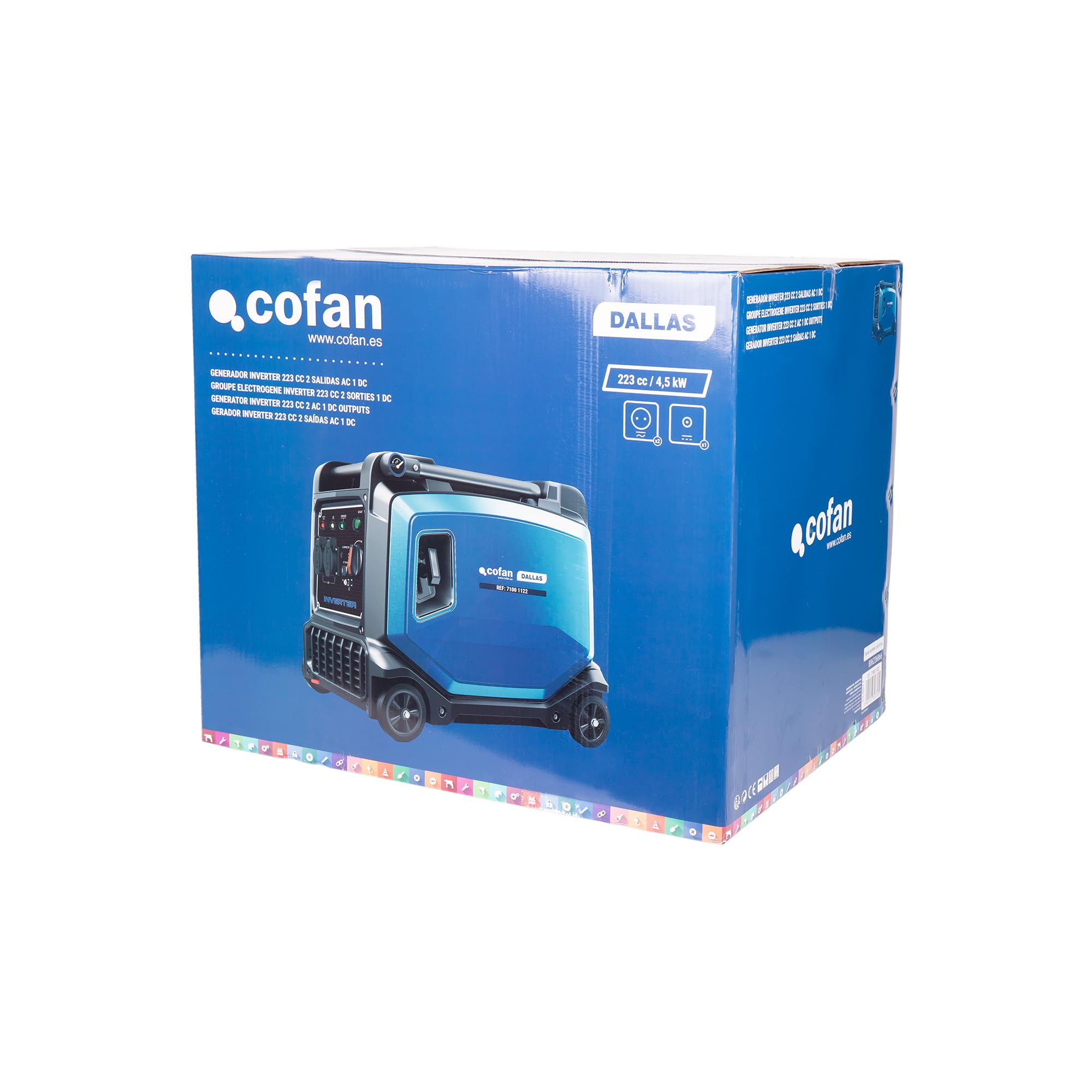 Cofan Generador de gasolina | Potencia máxima: 3,8 kVA | Motor de 4 tiempos | Generador inverter portátil | Autonomía de 5,7 horas | 223 cc