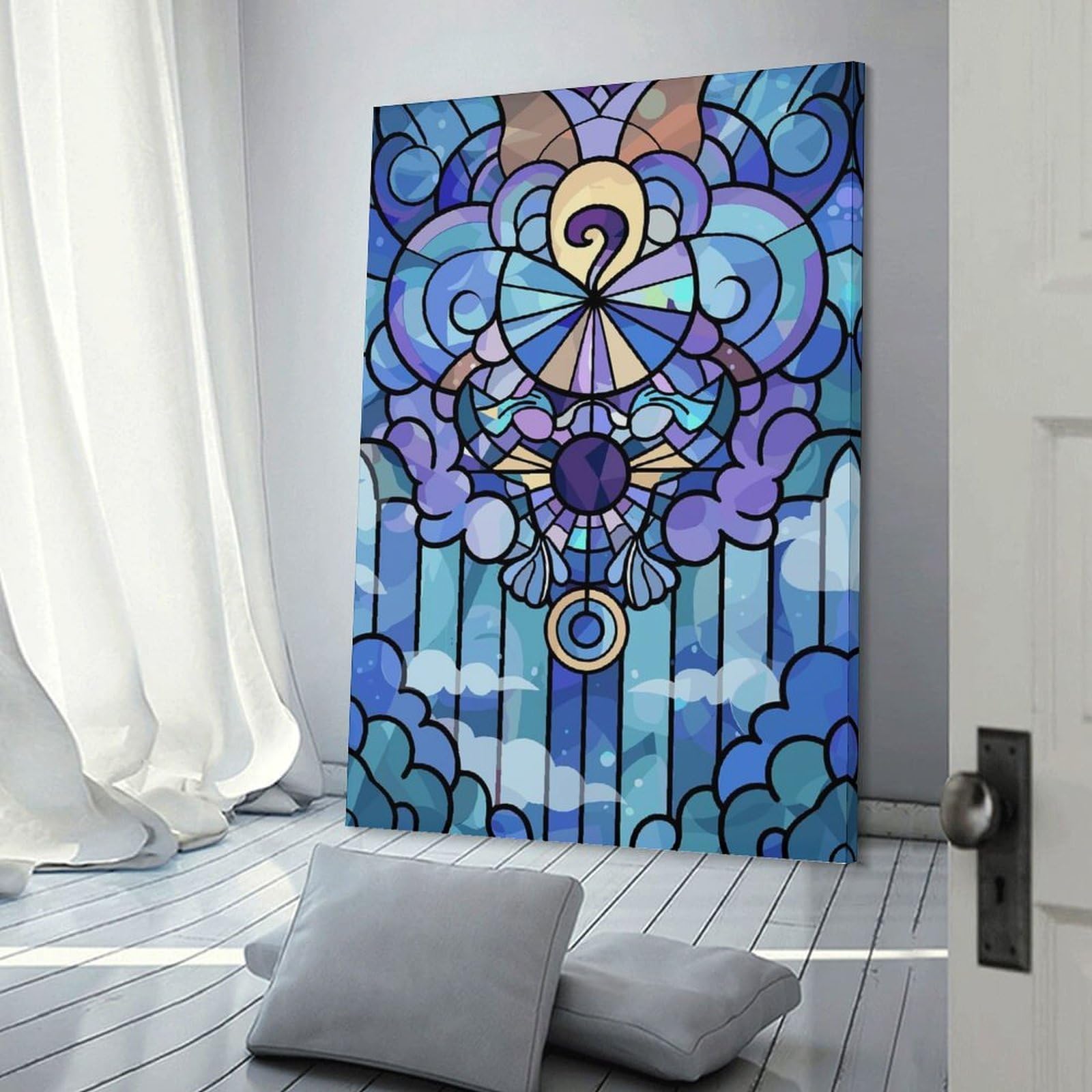 Junmoney Stained Glass Celestial Design Canvas Wall Picture, 20x30inch(50x75cm), for Front Hall, Corridor Or Welcome Spaces, Wall Decor to Refresh Empty Corners
