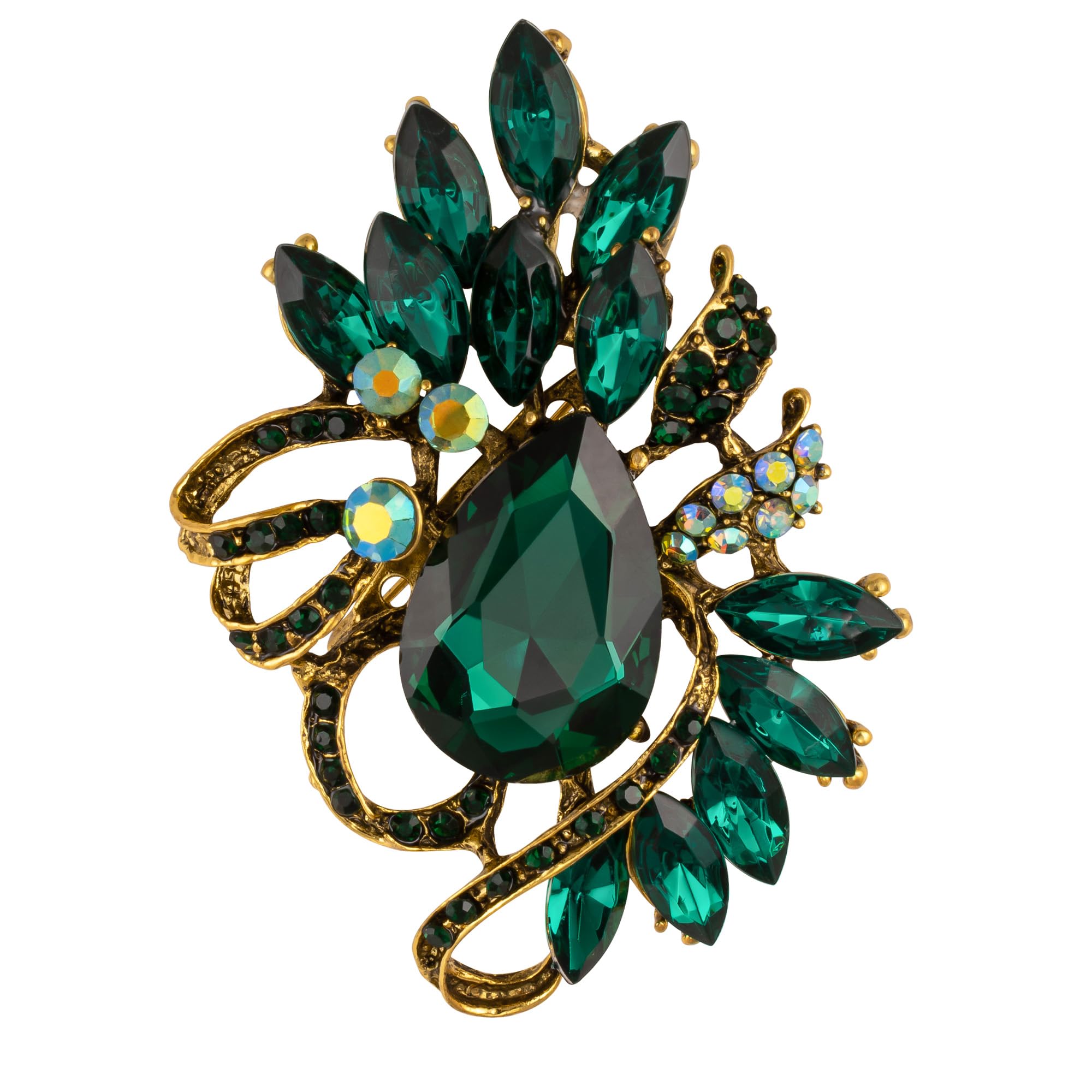 SELOVO Leaf Rhinestone Statement Brooch Pin Dress Jewelry Accessory