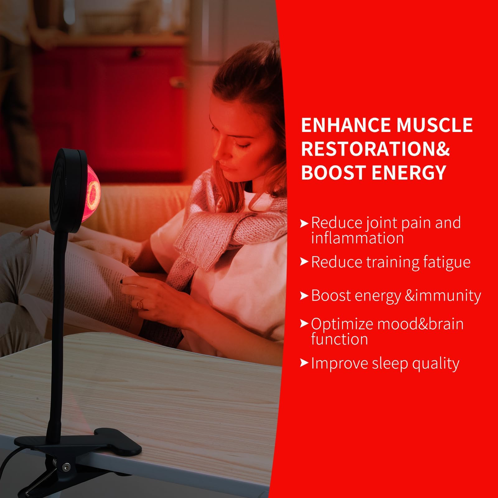 Terapia de luz roja para la cara, 40 LED de 660 nm luz LED de terapia de luz roja con clip, adecuada para el cuidado de la piel en el hogar y aliviar el dolor crónico.