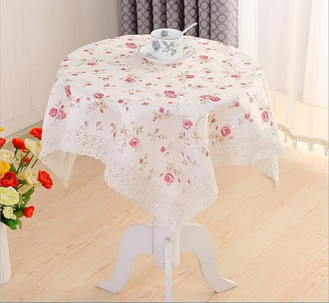 USTIDE Rustic Square Tablecloth Floral Roses Decoration Table Covers White Lace Edge Table Toppers, 31.5X31.5 inch