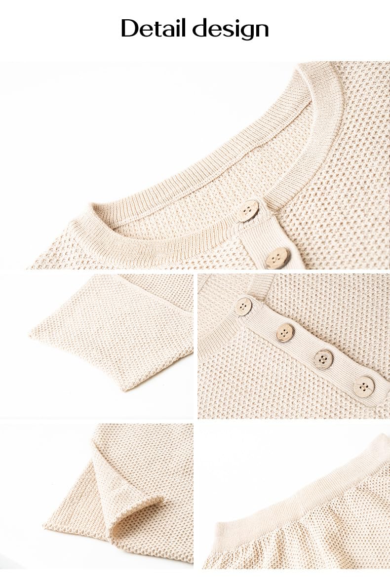 Conjunto Mujer,Conjuntos De Dos Piezas para Mujer, Pantalón Y Top, Cuello Redondo Gris, Botones, Manga Corta, Jersey De Punto, Camiseta, Cintura Elástica, Pantalones Anchos, Chándal Info