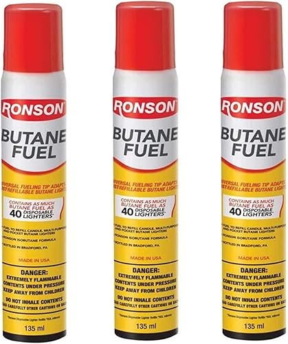 Ronson Recambio de butano más ligero 135ML (paquete de 3) con paños de limpieza