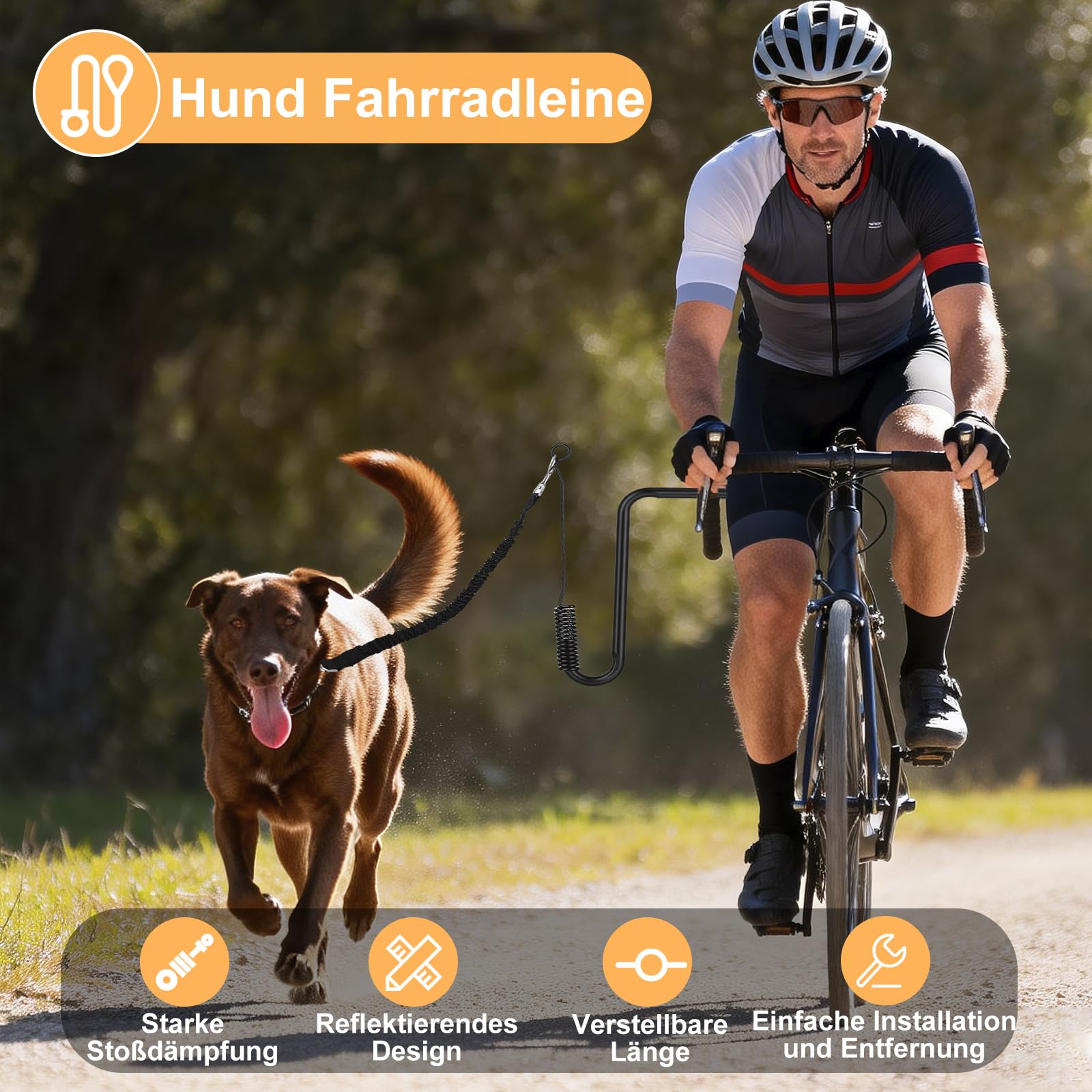 Correa de bicicleta para perro, correa de perro para bicicleta manos libres, resistente a los golpes, correa de bicicleta ajustable, soporte para perros para perros medianos y grandes para