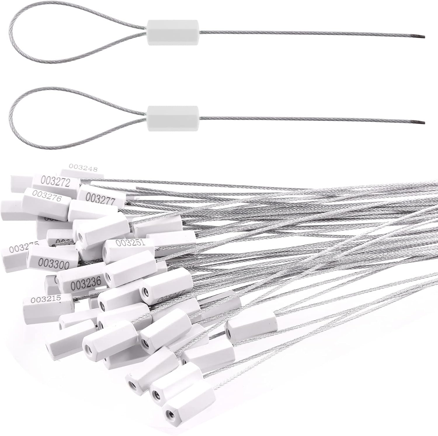 Tanstic 50Pcs White Steel Security Cable Seals with Plastic Body
