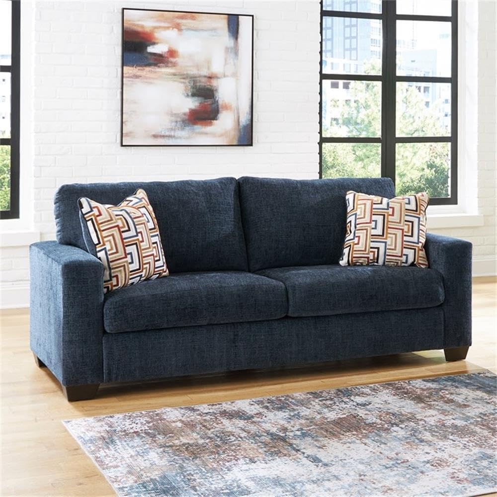 BOWERY HILL Loveseat & Sofa Set in Navy Blue Polyester