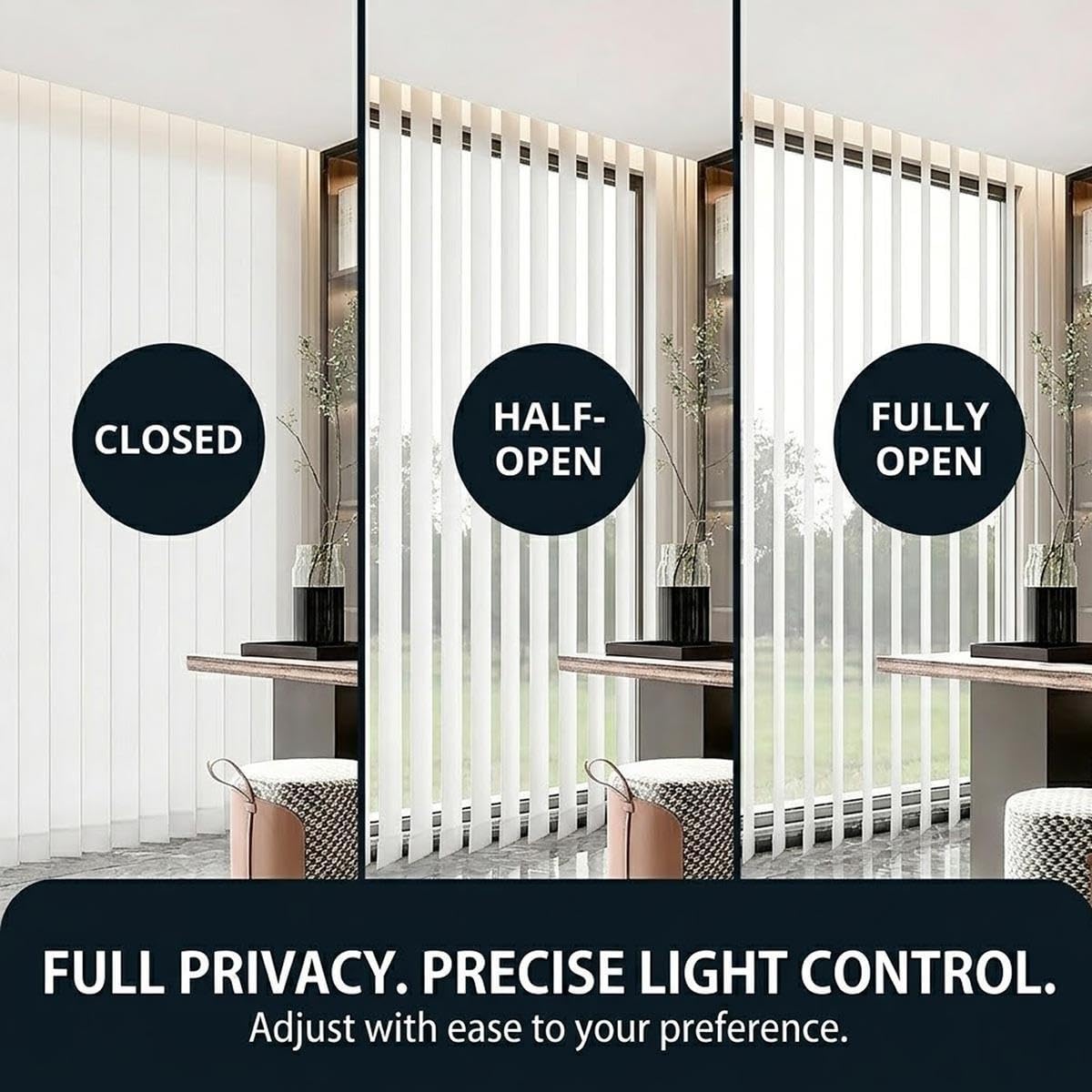 Lamellenvorhang Komplettset Ventanara Vertikaljalousie Montagematerial Weiß Tageslicht 50 80 100 120 150 180 240 300cm Schiebevorhang | Ideal Als Raumteiler & Für Große Glasflächen(90W x 220H cm)