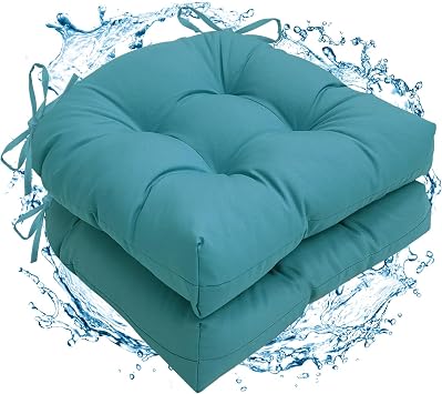 2 Pack Waterproof Outdoor Thick Tufted Chair Cushions,Peacock