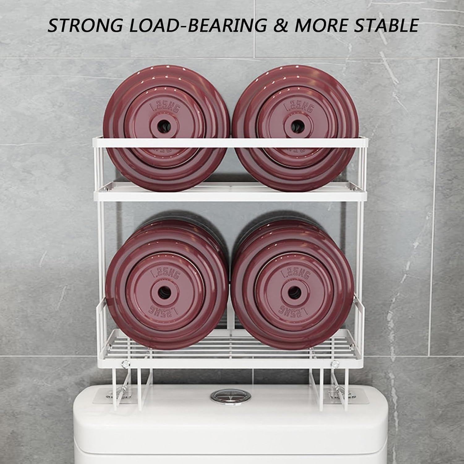 Étagère 2 Niveaux au-Dessus des Toilettes sans Perçage, Blanc