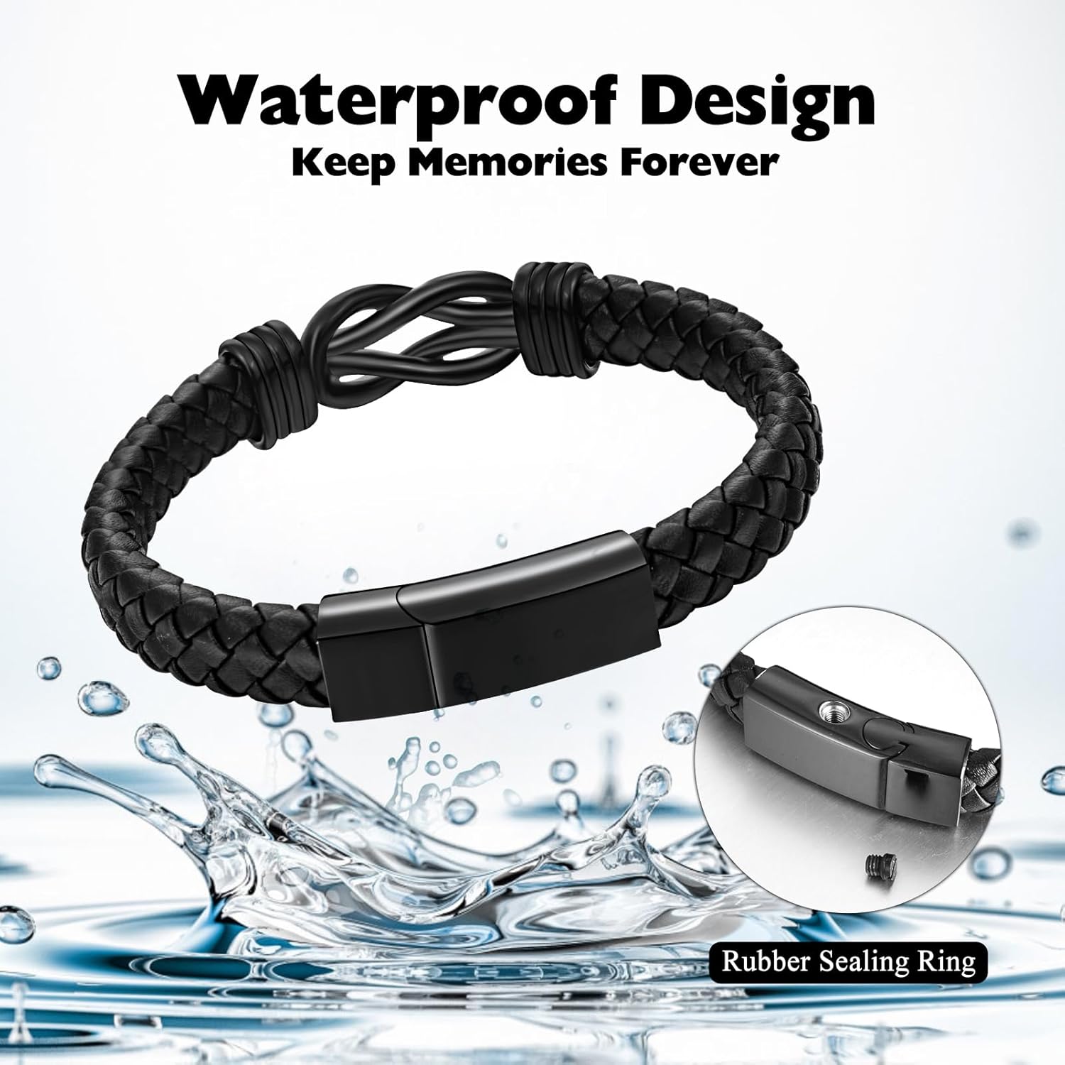 abooxiu Urn Bracelet for Ashes Leather Cremation Bracelet for Human Ashes Stainless Steel Ash Bracelets Memorial Cremation Jewelry Keepsake Bangle for Men