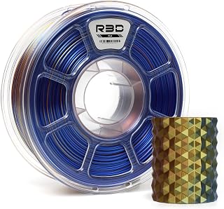 R3D トライカラーシルクPLAフィラメント、共押出3Dプリンターフィラメント 1.75mm、30~370mm/秒高速PLA、寸法精度+/- 0.02mm、1kgプラスチックスプール (シルクゴールド-銅-ブルー)