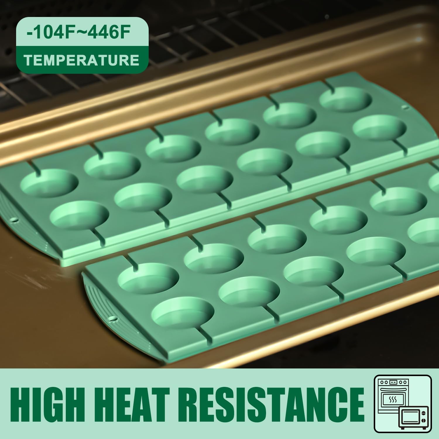 QELEG Silicone Lollipop Molds with Lids, Round Chocolate Hard Candy Sucker Molds 2&1.2inches Lollipop Moulds for Thanksgiving Christmas Parties, Green