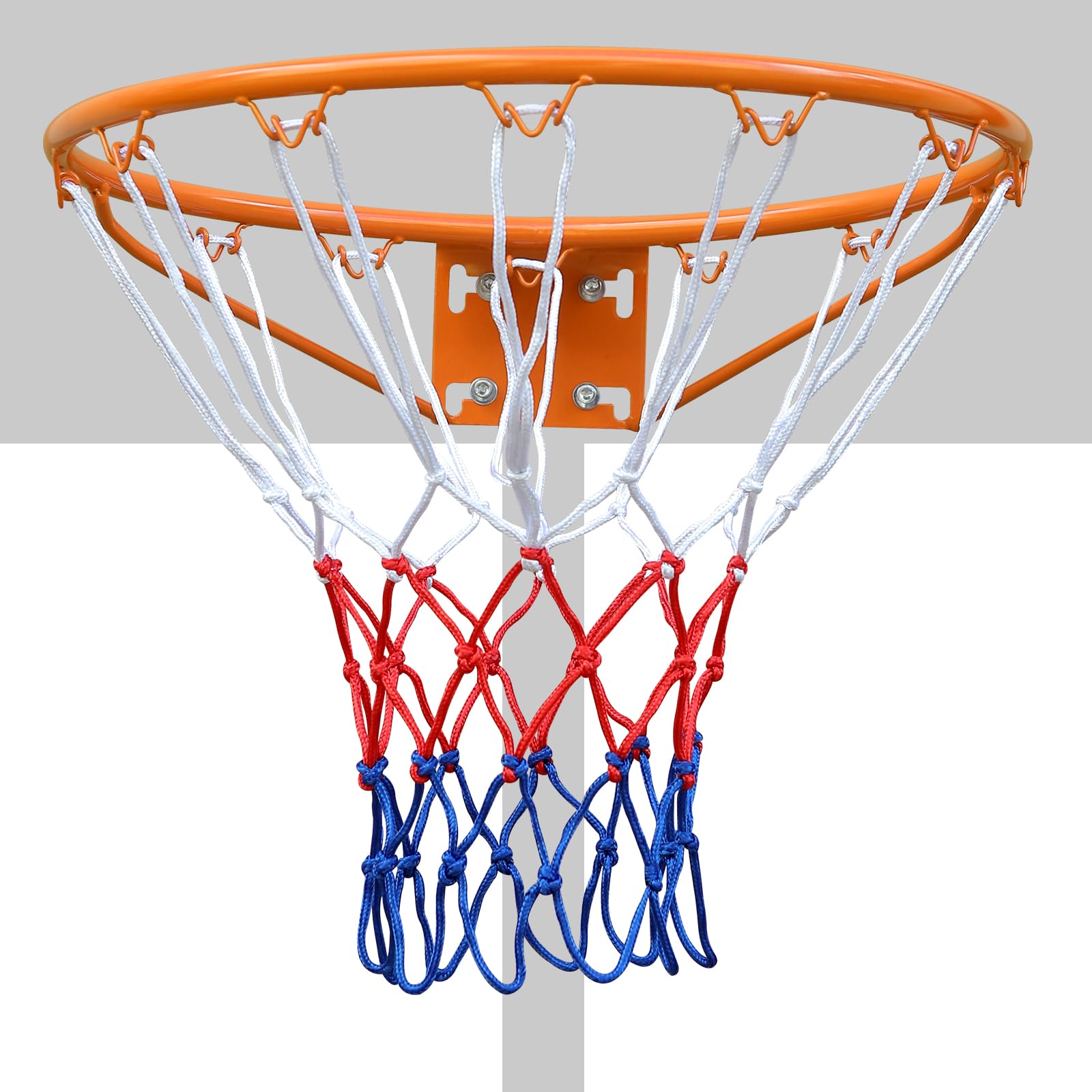 Anneau de panier de basket, filet de basket-ball et fixations murales, taille standard de 45 cm de diamètre pour un montage intérieur et extérieur