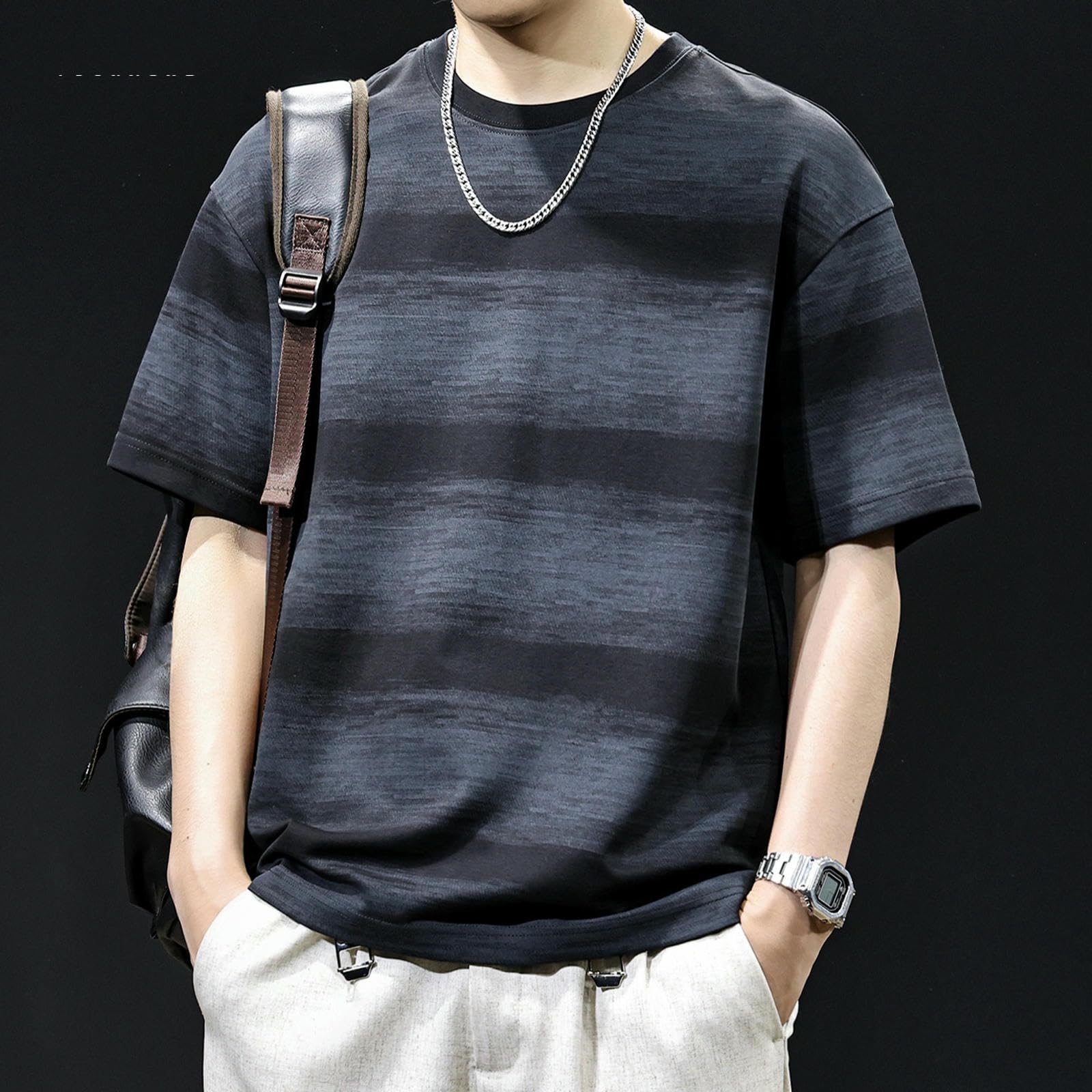 Oversized Tshirt Herren Gestreiftes Kurzarm-T-Shirt Für Herren; Lockeres, Lässiges Sommeroberteil In Übergröße, Geeignet Für Den Alltag