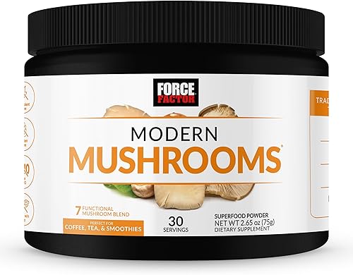 Force Factor Modern Hongos en polvo, suplemento de hongos para apoyar la energía, la concentración, la inmunidad y la digestión con Cordyceps, cola