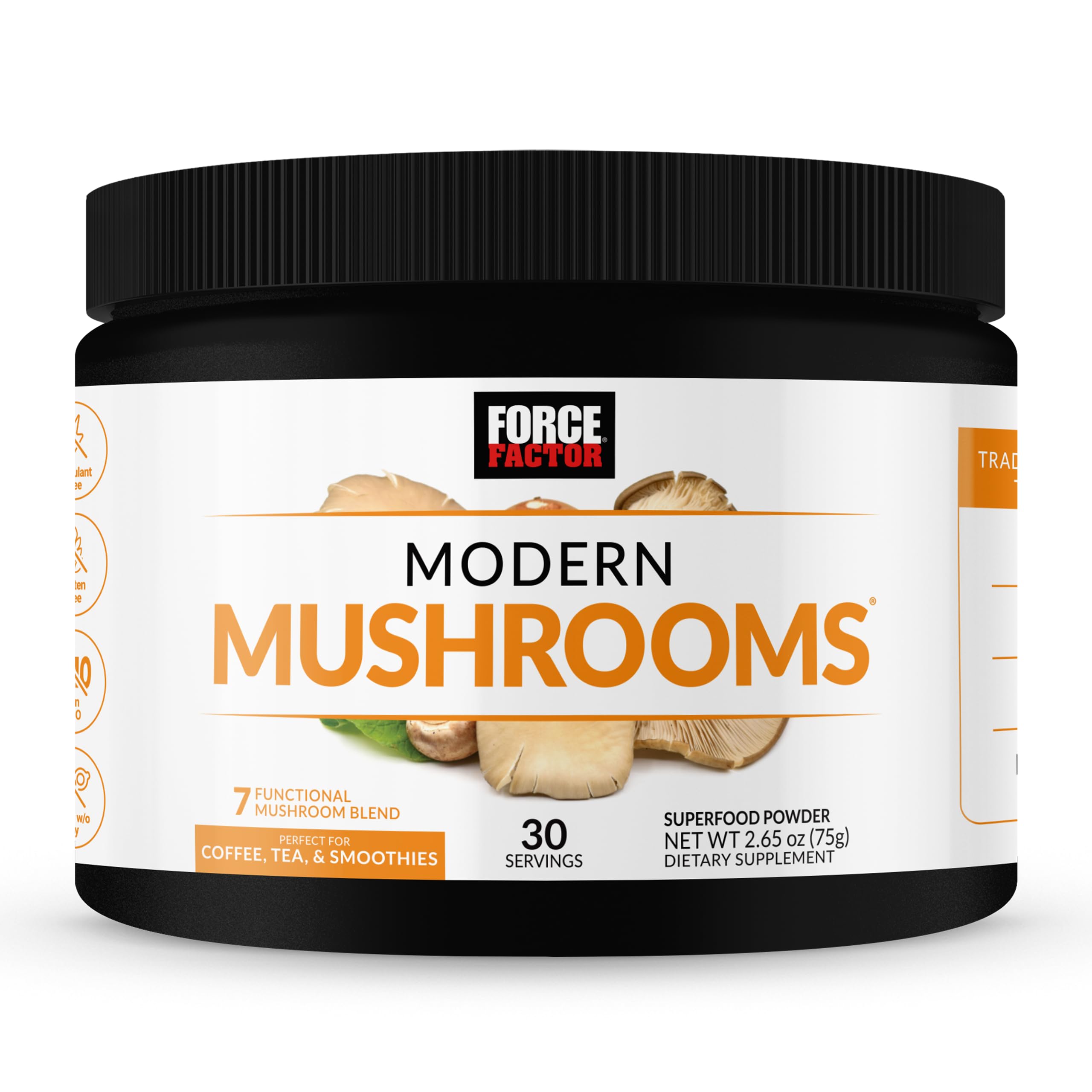 Force Factor Modern Mushrooms Powder, Mushroom Supplement to Support Energy, Focus, Immunity, & Digestion with Cordyceps, Turkey Tail, Chaga, Reishi, Lion’s Mane, Shiitake, Unflavored, 30 Servings