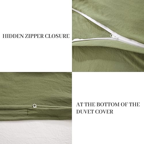 Miniatura 5 de NexHome Juego de funda de edredón tamaño king, verde olivo, microfibra doble cepillado, cierre de botón y lazos de esquina, transpirable y suave