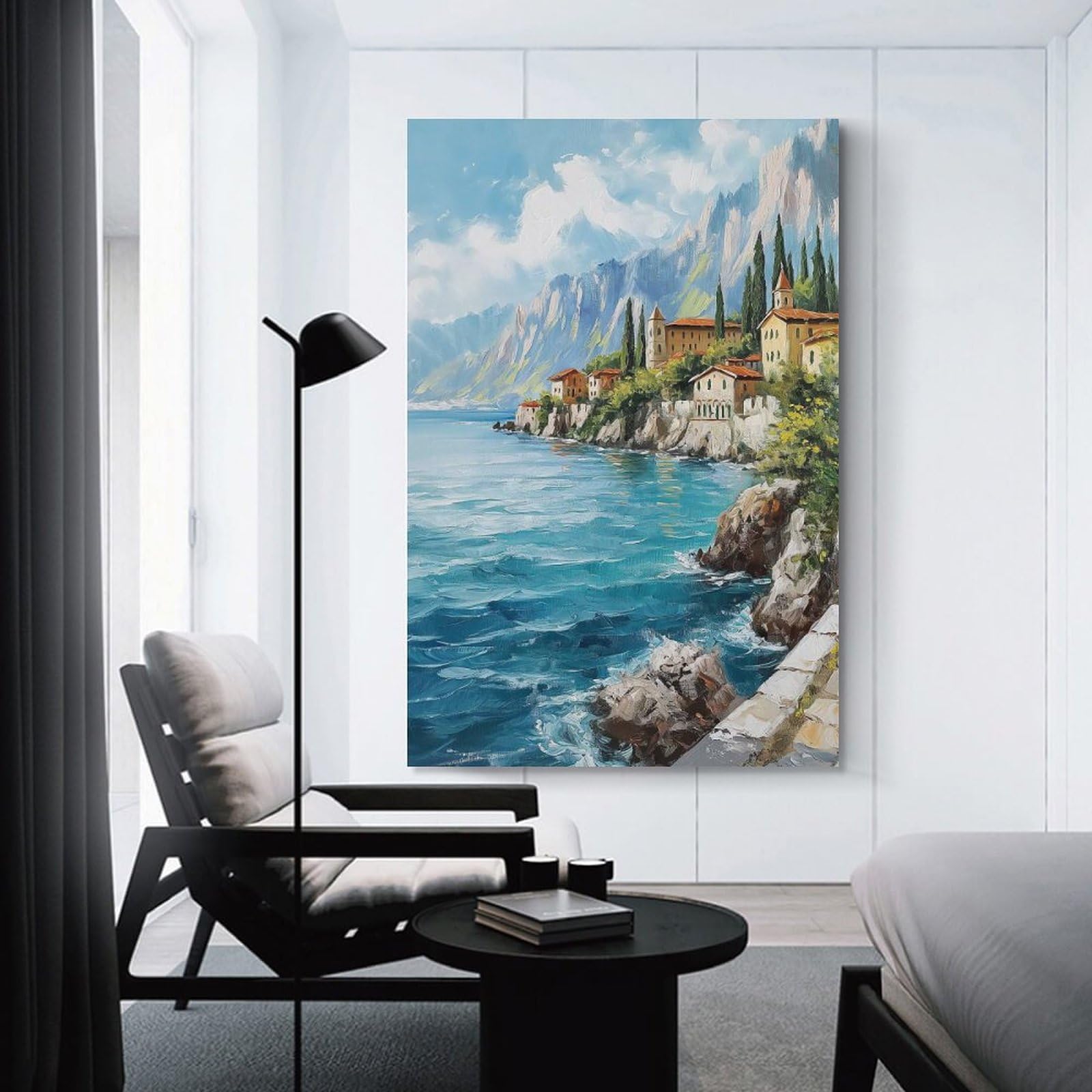 Junmoney Unframe-Style-11 Hanging Wall Art Coastal Village Painting, 20X30inch(50X75cm), For Gallery Wall Layouts In Home Or Office, An Easy Match For Collected Prints