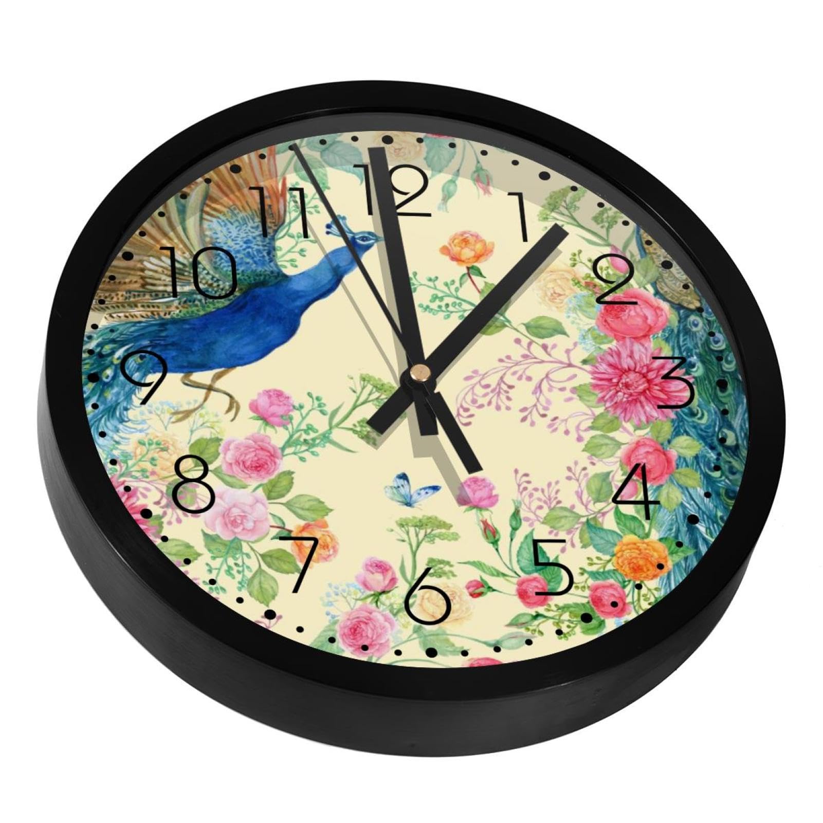 Horloge murale paon silencieuse à piles pour décoration salon