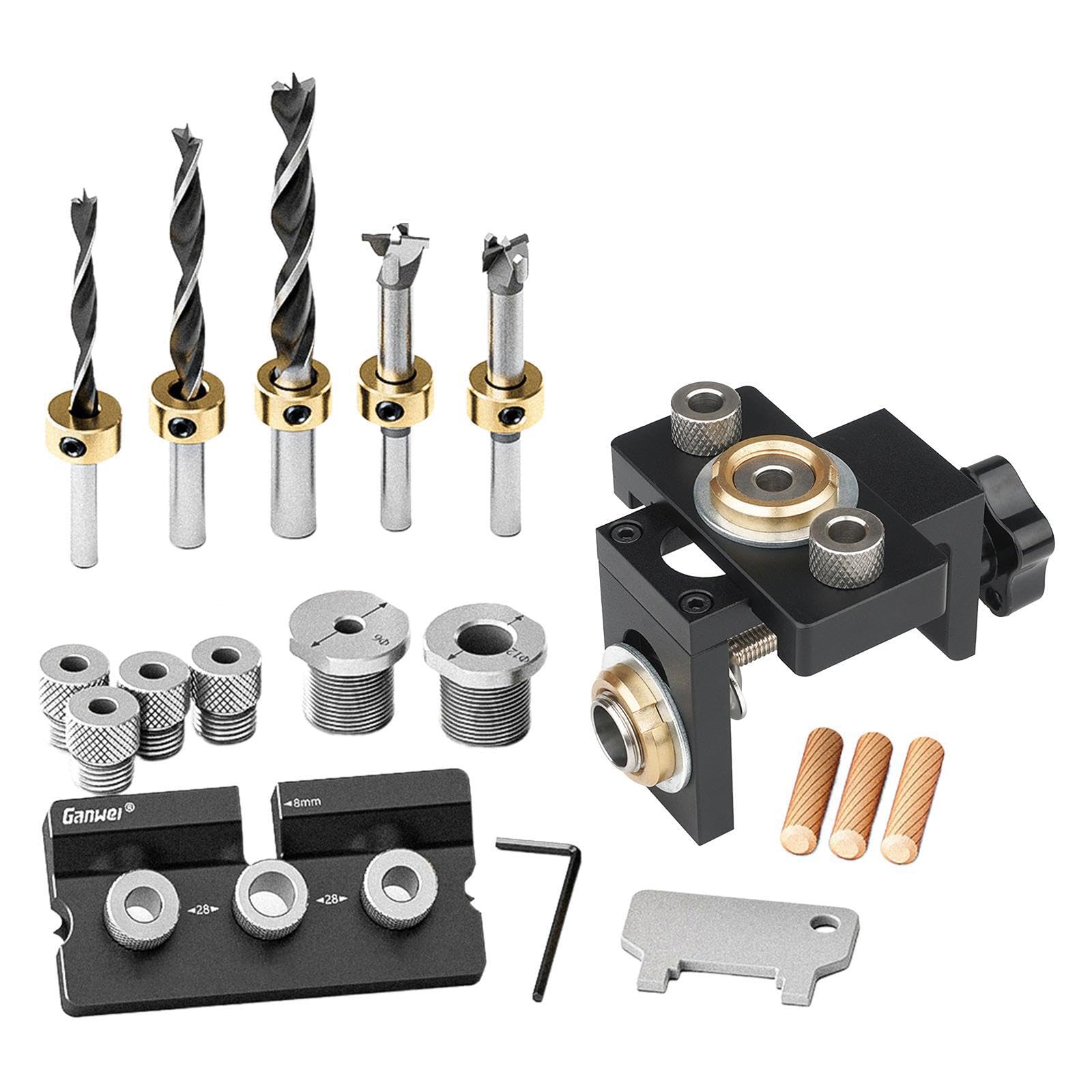 Benutzerfreundliches 3 in 1 Dübelbohrset für Holzbearbeitung, verstellbar, für Handwerker und Hobbybastler. Mit 12 mm und 15 mm Bohrern für