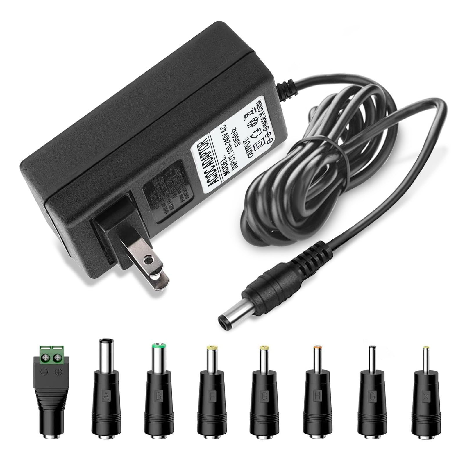 20V 2A AC DC Power Supply Adapter 20 Volts 2 Amps US Wall Charger, DC Plug 5.5x2.1mm & 2.5mm for 20volt 0.5A 0.8A 1A 2A, 500mA 800mA 1000mA 2000mA Equipment with 8 Tips ac dc adapter 100-240v, 50/60hz