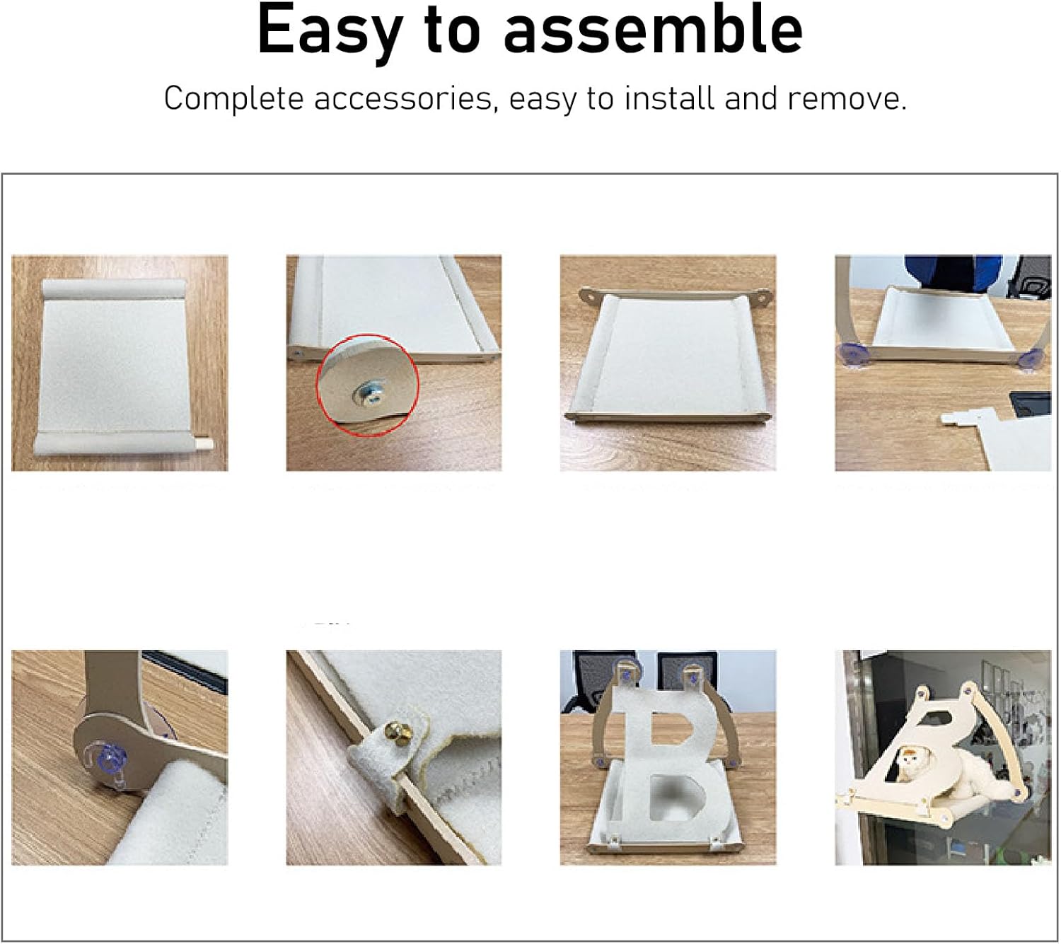 Wooden Cat Window Perch, Cat Window Hammock Bed with Detachable Soft Pet Bed, Felt and Log Material, 4 Suction Cups for Secure Installation, Perfect for Cats to Enjoy Sunbathing an (Beige)