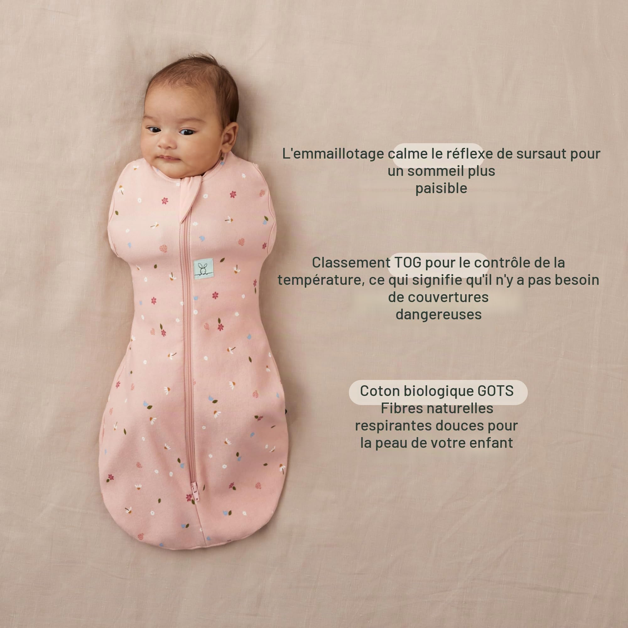 ergoPouch Gigoteuse 1,0 tog pour bébé de 0 à 3 Mois pour des Nuits Chaudes et Confortables, Sac d'emmaillotage Cocon pour bébé Garde Son Calme et sa détente (Marguerites)