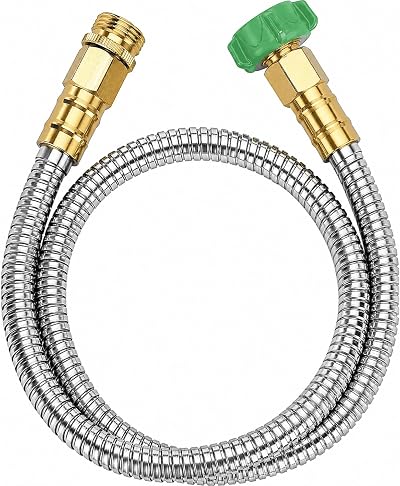Short Metal Garden Hose 3 Ft Brass Threads Fitting, Stainless Steel Small Hose Extension Adapter for Hose Reel, Flexible, Lightweight & Heavy Duty, Non-Kink Outdoor Water Hose for Yard 3 Feet