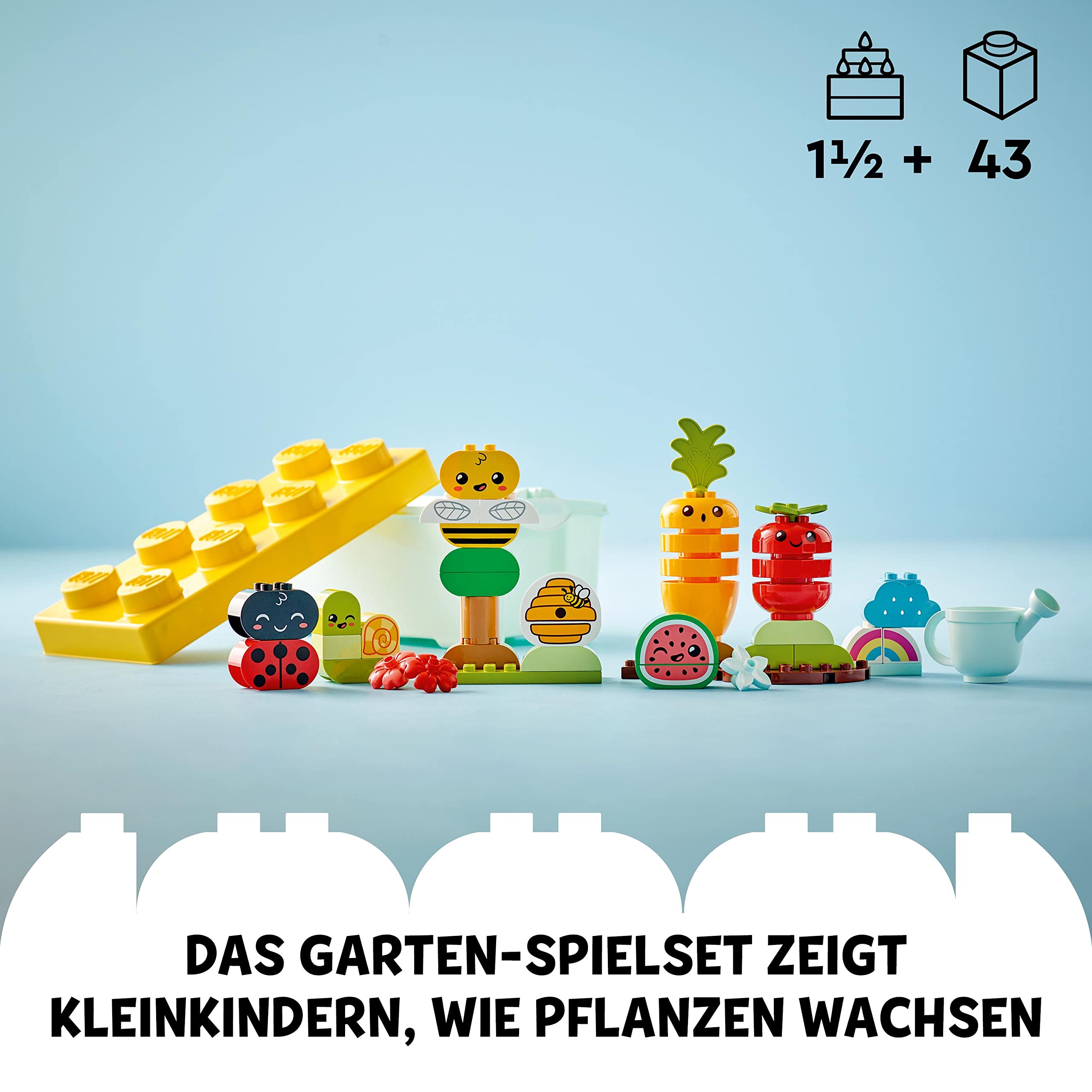 LEGO 10984 DUPLO My First Biogarten Bausteine-Box, Lernspielzeug für Kleinkinder ab 1,5 Jahren, mit Marienkäfer, Hummel, Obst & Gemüse, Stapelspielzeug für Babys